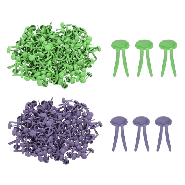 1000 PCS Mini Brads, 5 x 9 mm Brass Paper Fasteners for Crafts, Green/Purple