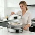 thumbnail image 4 of PatungKu Stainless Steel Steamer for Roasting Steaming Baking Oval Turkey Roaster Pan, 4 of 10