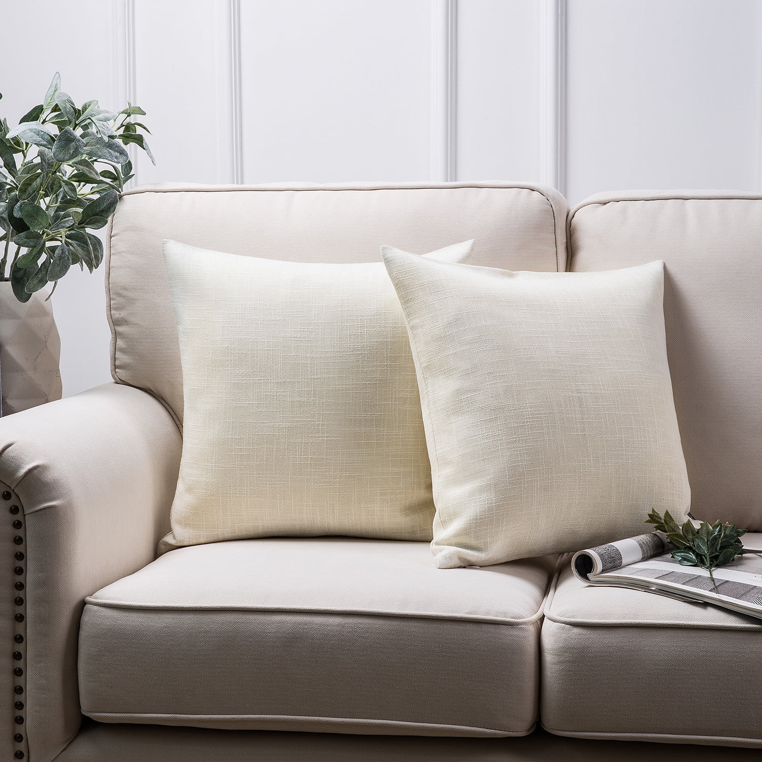 Phantoscope Textural Faux Linen Series Square Decorative Throw Pillow