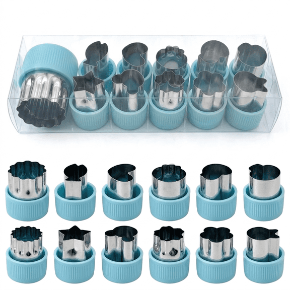 ROSEXIXI 12Pcs Stainless Steel Fruit and Vegetable Cutter Shapes Flower Cookie Cutters with Grips