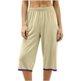 thumbnail image 3 of Bovxnpu Women's Pajama Bottoms Cotton Cropped Straight Leg Elastic Waist Lounge Pant Sleepwear, 3 of 7