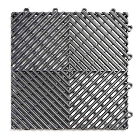 Big Floors RaceDeck Free-Flow à Nervures Ouvertes, Conception Auto-Drainante, Dalles de Plancher de Garage Modulaires Imbriquées en Plastique Copolymère Durable (Lot de 12), Graphite