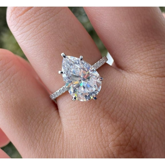 3Ct Pear Cut Lab Created Diamond Engagement Ring 14k White Gold Plated