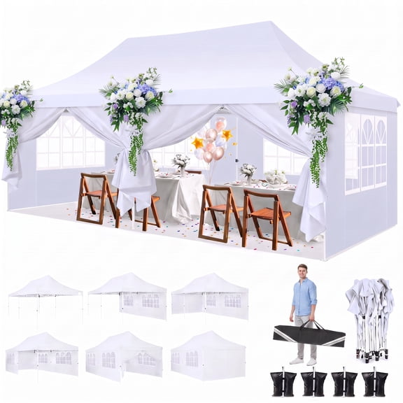 Hoteel 10'x20' Pop up Canopy Tent Waterproof Adjustable Commercial Instant Outdoor Party Canopy Parties,Wedding,Outside Patio,Event,Portable Car Tent,White