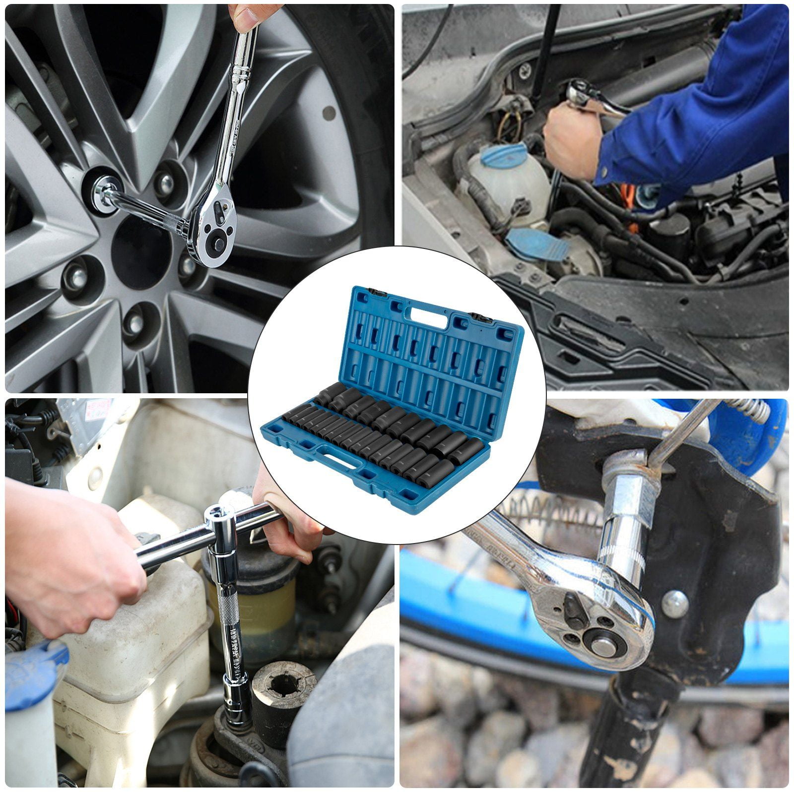 1/2 Inch Drive Impact Socket Set 26-Piece, Deep 6-Point Metric Sockets (10mm-36mm), Heavy-Duty Cr-V, Includes Storage Cage