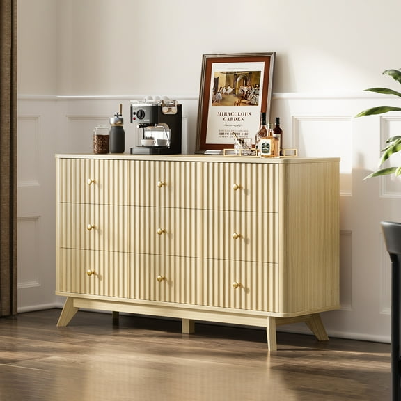 Fluted 9 Drawer Dresser for Bedroom,52.8" Wood Chests of Drawers for Closet Living Room,Natural