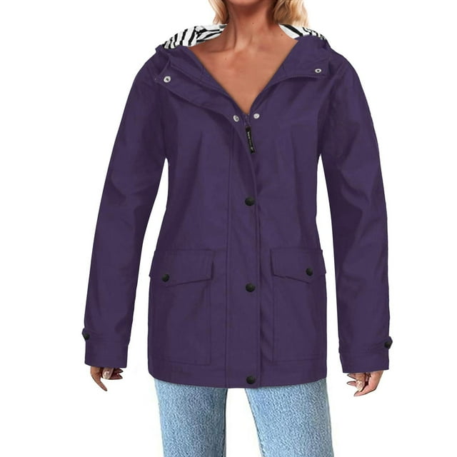 EGNMCR Veste Décontractée à Manches Longues avec Capuche & Vestes Imperméables pour Femmes Veste de Pluie Unie Extérieure Imperméable Coupe-Vent Manteau pour Femmes