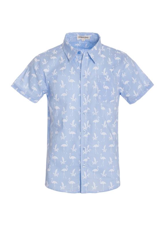 Hawks Bay Men's Flamingo Bird Print Pocket Front Woven Button Up