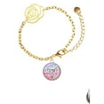 thumbnail image 2 of Delight Jewelry Silvertone Domed Multi Color RVT Gold-tone Flower Link Chain Bracelet, 6.75"+2" Extender, 2 of 4