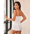 thumbnail image 6 of Ekouaer Satin Pajama Set for Women 2 Piece Silky Lingerie Sleepwear Lace Camisole Pj Shorts Set Soft Nightwear, 6 of 7