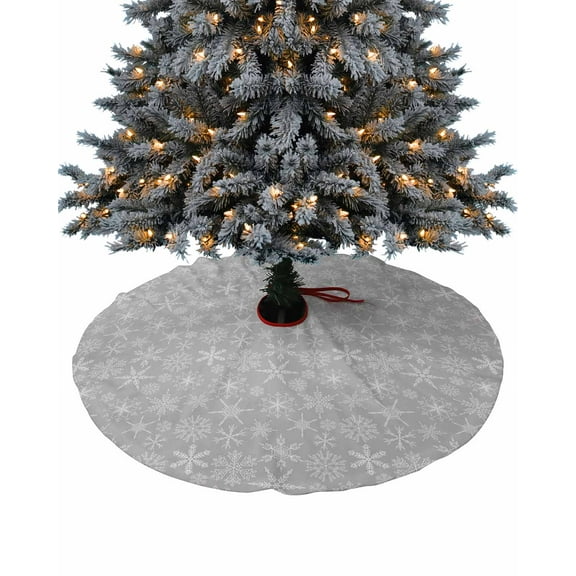 Grey Snowflake Christmas Christmas Tree Skirt 36 Inches Large Christmas Skirt Tree, Rustic Xmas Winter Snowflake Tree Skirt Christmas Decorations for Fireplace Party Holidays Indoor Outdoor