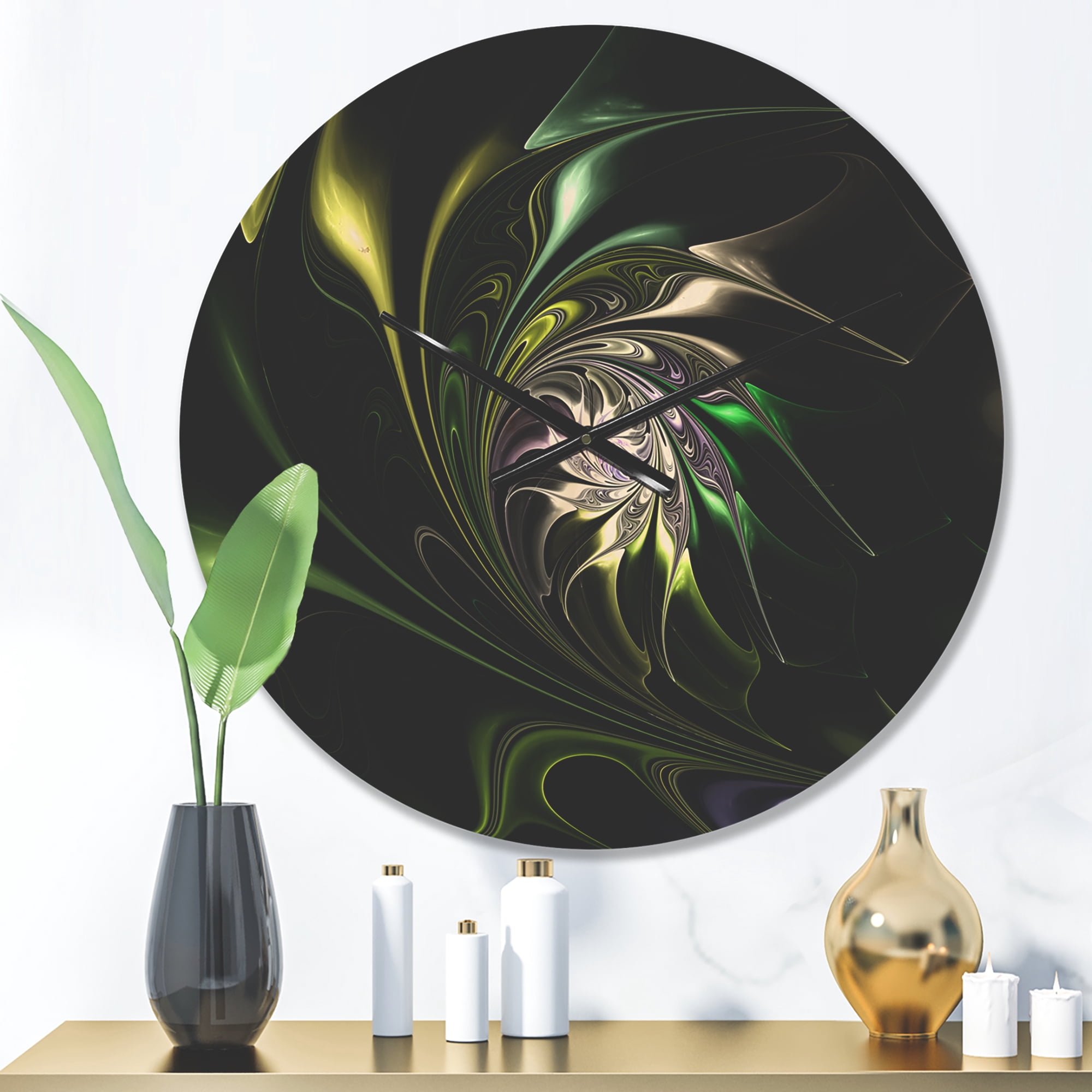 Designart 'Fractal Green Multi Colored Stained Glass' Modern Wood Wall Clock