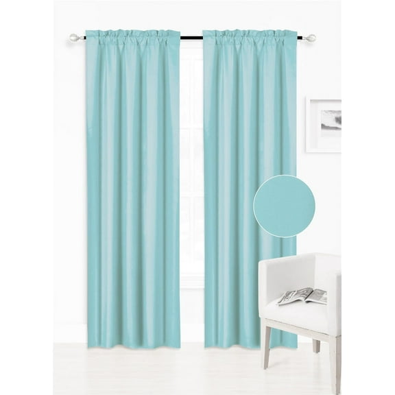 Persian Collection Matte (Not Shiny) 2 Panels Teal White Solid Blackout Thermal Rod Pocket Foam Lined Window Curtain Drape R64 95 Length