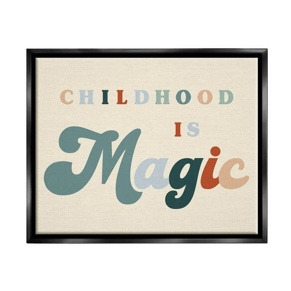Stupell Industries Childhood is Magic Phrase Inspirational Painting Black Floater Framed Canvas Art Print Wall Art, 21 x 17