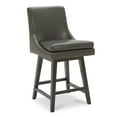 thumbnail image 3 of CHITA 26 inch Upholstered Swivel Faux Leather Counter Bar Stools with Back & Wood Legs Set of 2, Retro Gray, 3 of 9
