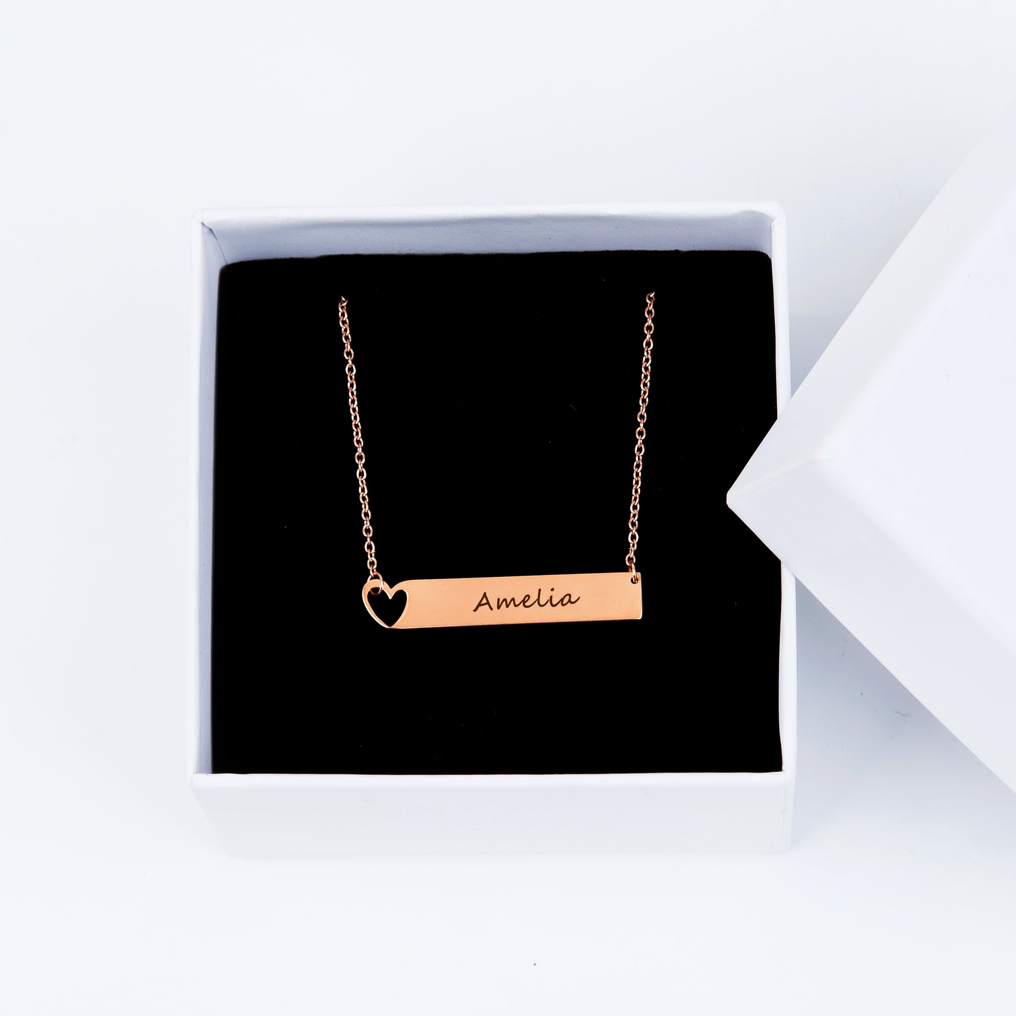 Personalized Birthday Day Gift for Wife Mom Women's Heart Bar Name Necklace Stainless Steel Gift for Girlfriend Fiancee Engravable Couples Free Gift Box Ships Next Day