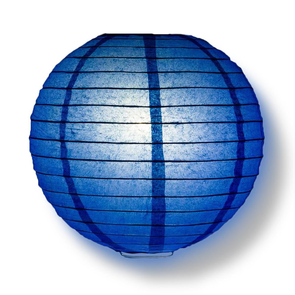 Quasimoon PaperLanternStore Decorative Paper Lantern - (Single, 14-Inch, Dark Blue, Even Ribbing) Round Paper Lantern - Ideal Wedding and Party Decor or Home Accent, Lighting Optional