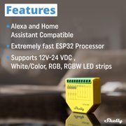 Shelly Plus RGBW PM | WiFi Smart Remote Control for RGBW Led Strips with Power Metering | Home Automation | Bluetooth Gateway | No Hub | Compatible with Alexa & Google Home | iOS Android App