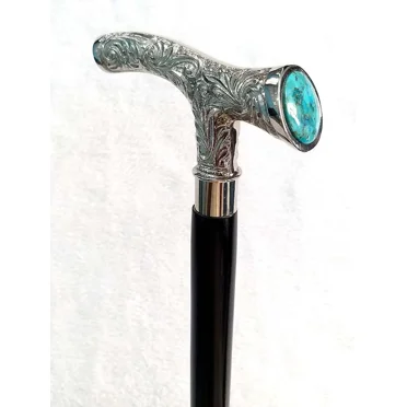 Global Antiques Vintage Wood Walking Cane with Silver Designer Handle for Men, Women, Seniors 38-inch