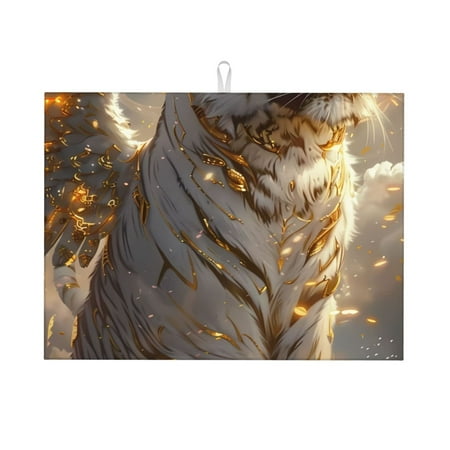 

Adobk Golden White Tiger Dish Drying Mat for Kitchen Counter Absorbent Microfiber Drying Pad Reusable Washable Large 18 x24