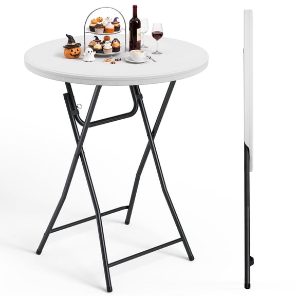 WASUHE 32in Folding Cocktail Table, Round Plastic Bar Height Folding Table w/Thick Table Top, Ideal for Parties, Patio, Backyard, Dining, Wedding, 400lb Capacity, White