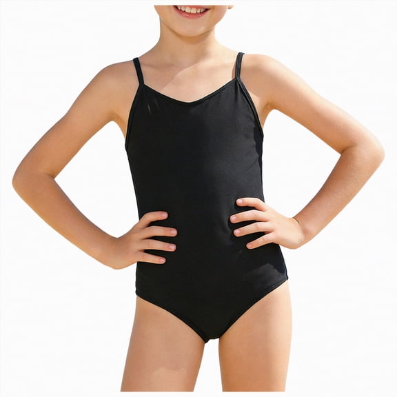 enyan Girls Swimsuits One Piece Bathing Suits for Girl Swimsuit Kids with Adjustable Straps Girls' Swimwear,Black,11-12 Years