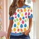 thumbnail image 2 of Tops de Verano de las Mujeres Tops de Cuello Redondo Casuales para las Mujeres Tops de Solapa Casuales Impresos de Pascua de Moda de Verano para las Mujeres, 2 of 6