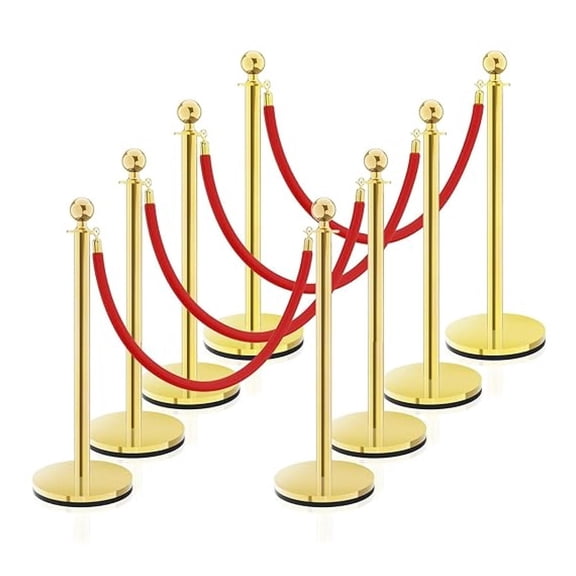 8 Pcs Stanchion Posts Queue - Crowd Control Barriers with 5 Feet Ropes and 38 Inch Posts, Red Carpet Safety Barrier, Line Dividers for Party Theater Hotel, Weddings,