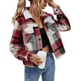 thumbnail image 5 of Lentta Women's Fashion Cropped Flannel Wool Blend Plaid Shacket Long Sleeve Button Down Jackets Coat (Red-S), 5 of 5