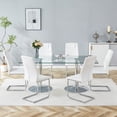 thumbnail image 4 of Hi loPres 71" Luxury Glass Dining Table with 6 White Cantilever Chairs, Modern 6-Person Gathering Center with Silver Pedestal for Chic Dining Room, 4 of 10
