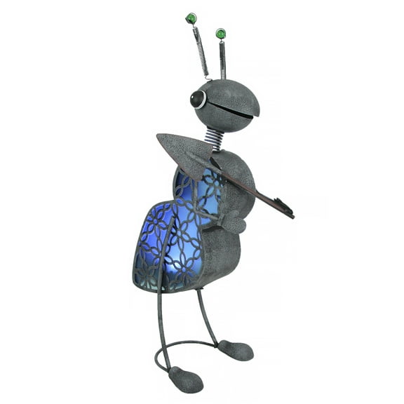 Things2Die4 Metal Gardening Ant Blue Solar LED Garden Statue 23.5 inches High