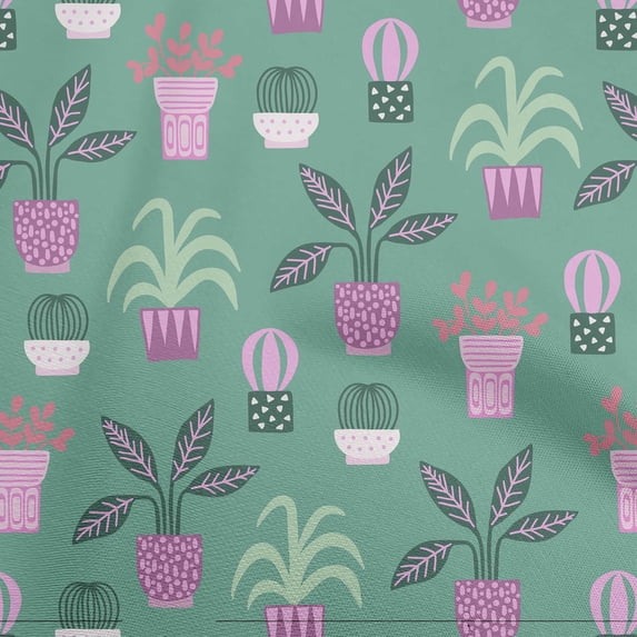 oneOone Cotton Poplin Dark Teal Green Fabric Flower Pots Motif Diy Clothing Quilting Fabric Print Fabric By Yard 42 Inch Wide