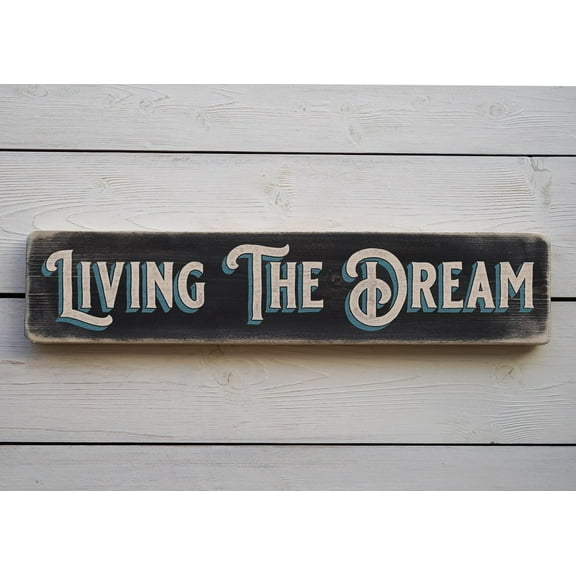 Cskhip Wood Signs LIVING THE DREAM Vintage Style Wooden Sign. Handmade Retro Home Gift Wooden Signs With Sayings 4x16 inch