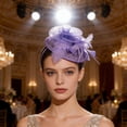 thumbnail image 5 of Purple Pillbox Fascinator Headband for Women Vintage Hat for Weddings Tea Party with Feathers Mesh Clip, 5 of 6