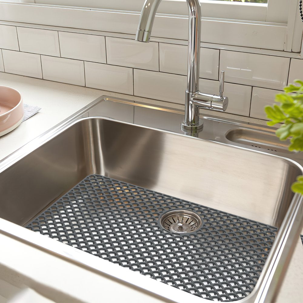 JUNWELL Silicone Sink Protector Heat-Resistant Sink Liner Mat Reusable Silicone Sink Mat for Kitchen 28.3x15inch