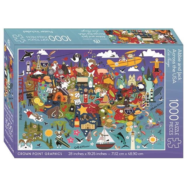 Crown Point Graphics 272681 Abbie & Jack à Travers les États-Unis avec Affiche Casse-Tête - 1000 Pcs Toucher Doux