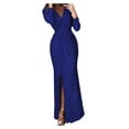 thumbnail image 2 of Women's Vintage Long Sleeve Dress Sequin Party Ruched Bodycon Work Maxi Pencil Dress, 2 of 6