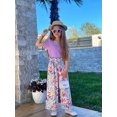 thumbnail image 5 of Oudiya Girls 2 Piece Outfits Puff Sleeve Square Neck Tops and Tie Belt Pants with Pockets Clothing Set for Kids 6-14Y, 5 of 7