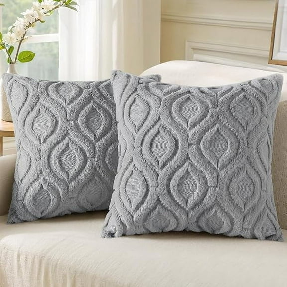 Wanhoo Throw Pillow Covers 20x20 Inch Set of 2, Soft Plush Faux Wool Grey Couch Pillow Covers, Spring Solid Dyed Accent Pillow Cases for Sofa Bed Living Room Home Decor