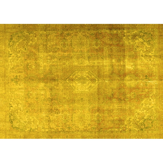 Ahgly Company Machine Washable Indoor Rectangle Persian Yellow Traditional Area Rugs, 2' x 5'