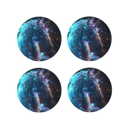 

Tebeau Crystal Pattern White Horse Print Set of 4 Leather Drink Coasters Round Cup Mat Pad for Home and Kitchen Use 4 -Round Shape