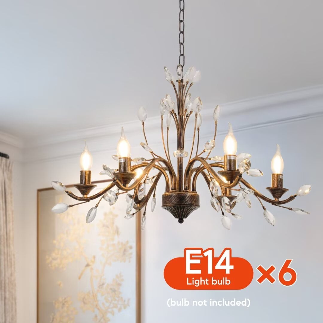 KPIBEST 6 Light Vintage Candle Chandelier, French Luxury Crystal Chandelier for Dining Room Foyer Living Room (D31.5 Inch x H43 Inch)