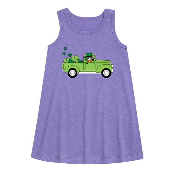 Instant Message - St. Patrick's Day - Leprechaun Truck Delivering Shamrocks - Toddler and Youth Girls A-line Dress