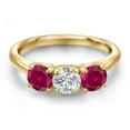 thumbnail image 3 of Gem Stone King 10K Yellow Gold Lab Grown Diamond and Red Created Ruby Engagement Ring for Women | 1.70 Cttw | Round 5MM | Gemstone April Birthstone | Size 8, 3 of 6