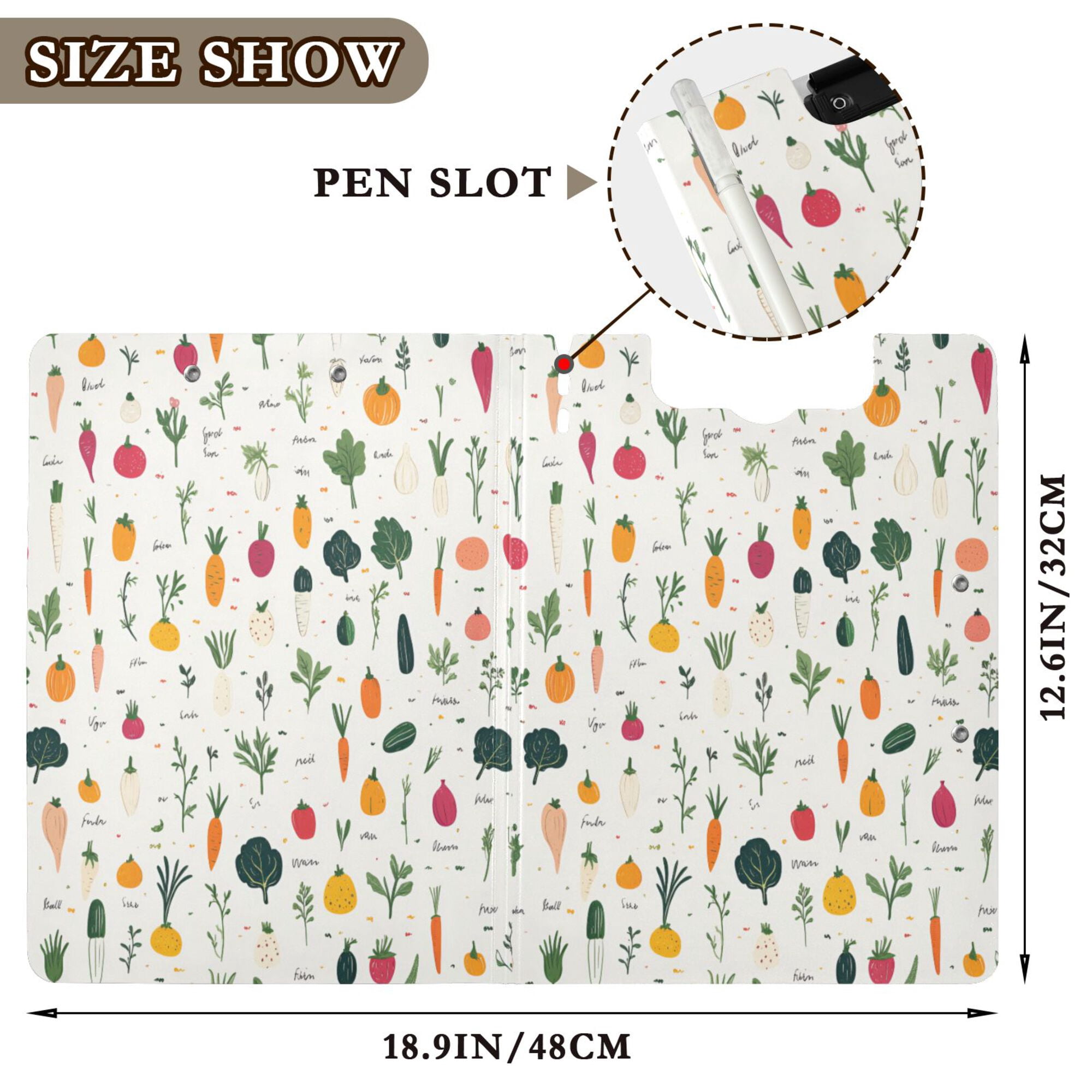 FORMRS A4 Clipboard Folder with Pen Holder Horizontal Foldable School Office Binder, Beige Vegetables Pattern