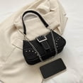 thumbnail image 3 of Bolso informal para axila para mujer, Bolso Hobos de lona con remaches, cierre con cremallera, Bolso de viaje para mujer, 3 of 9