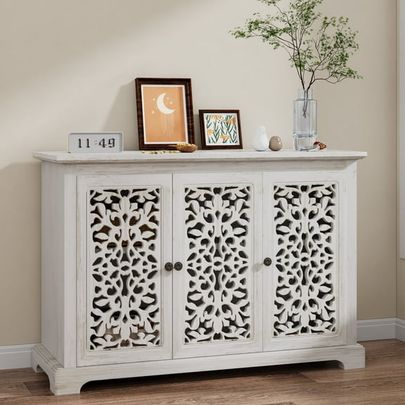 HIUU White Sideboard Cabinet,White Buffet Cabinet,Entryway Cabinets,Tall Accent Cabinets with Doors,Dining Room Sideboard Buffet,Office Credenza