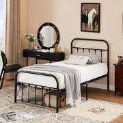 VECELO Twin Size Metal Platform Bed Frame with Headboard and Footboard, No Box Spring Needed, Black