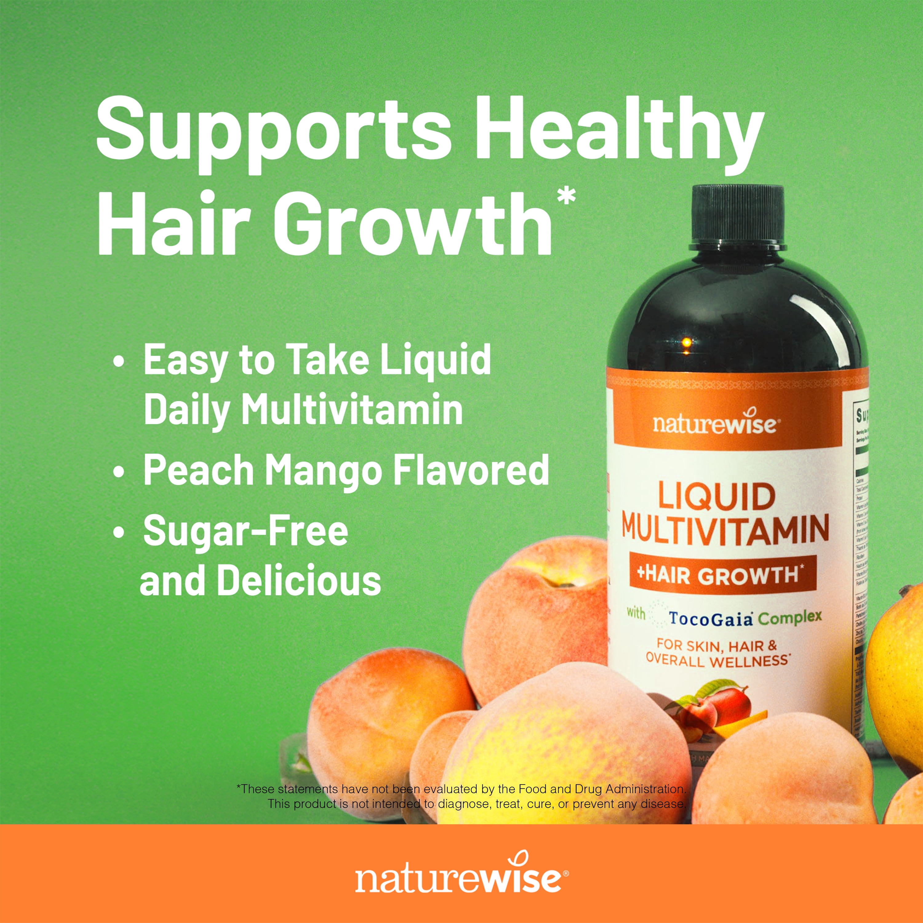 NatureWise Liquid Multivitamin Hair Growth - Sugar-Free Peach Mango - 30 floz[30 Servings]