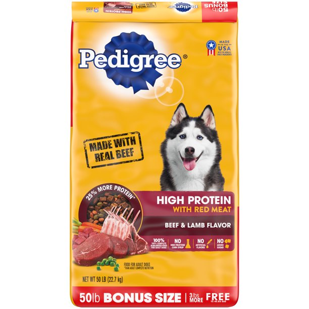 PEDIGREE High Protein Adult Dry Dog Food Beef and Lamb Flavor, 50 lb